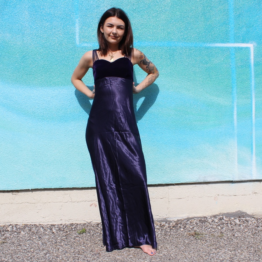 All that Jazz Royal Purple Velour Satin Maxi Dress